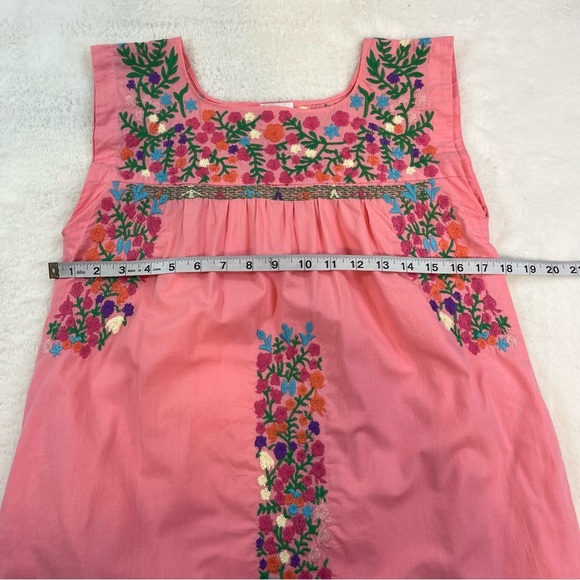 J. Marie Embroidered Shift Dress Pink Floral Lined Sz XS Cotton Pockets Boho - Picture 9 of 12